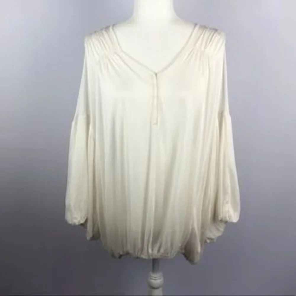 Free People Cream Boho Long Sleeve Semi Sheer Blouse Size Large